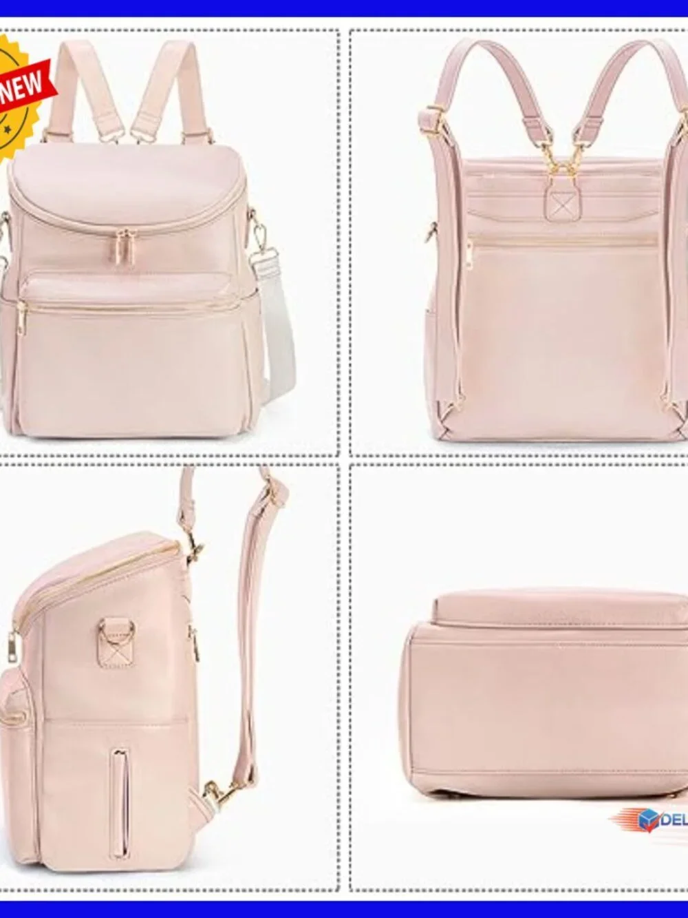 Leather Diaper Backpack with Changing Pad, 11 Pockets, Travel Bag